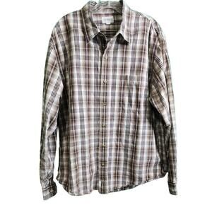 VINTAGE BKE 67 Mens Button Up Shirt Long Sleeve Size XL Brown White Plaid